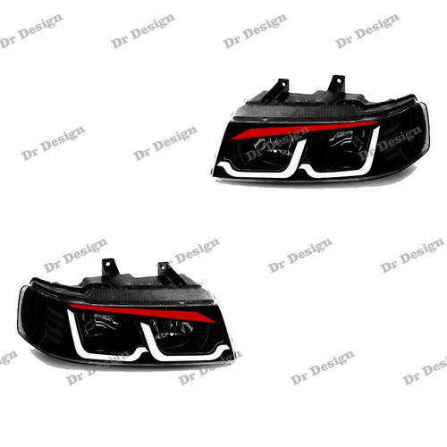 چراغ جلو اسپرت سمند طرح M8 سفید قرمز داخل مشکی