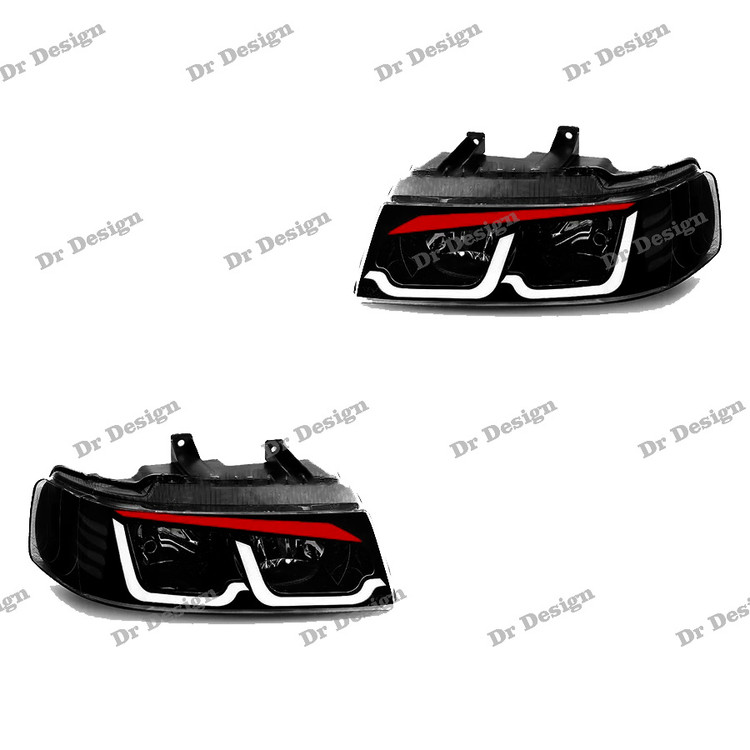 چراغ جلو اسپرت سمند طرح M8 سفید قرمز داخل مشکی