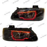 چراغ جلو اسپرت پراید طرح هگزا سه بعدی قرمز دو حالته داخل مشکی