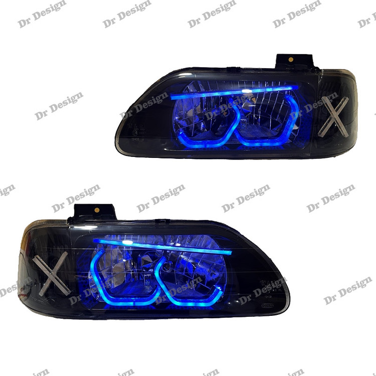 چراغ جلو اسپرت پراید طرح هگزا آبی داخل مشکی