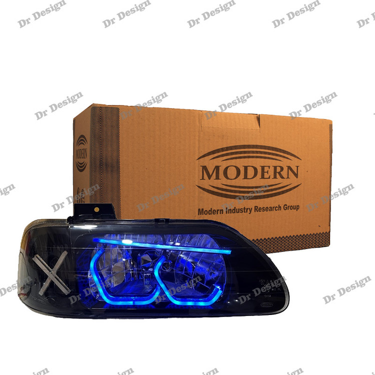 چراغ جلو اسپرت مدرن پراید طرح هگزا آبی داخل مشکی