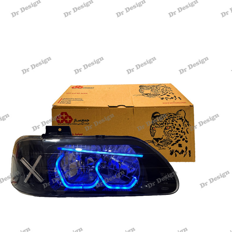 چراغ جلو اسپرت جمع ساز پراید طرح هگزا آبی داخل مشکی