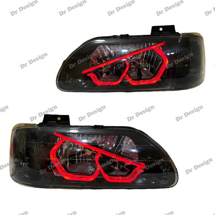 چراغ جلو اسپرت پراید طرح انگری قرمز دو حالته داخل مشکی