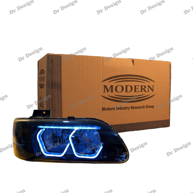 چراغ جلو اسپرت مدرن پراید طرج هگزا آبی یخی داخل مشکی