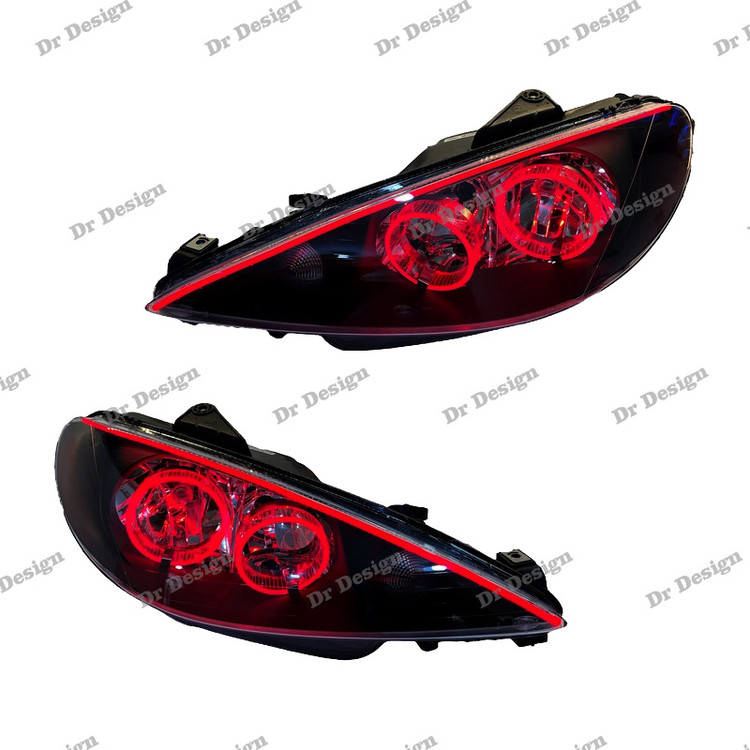 چراغ جلو اسپرت 206 طرح انگری قرمز داخل مشکی