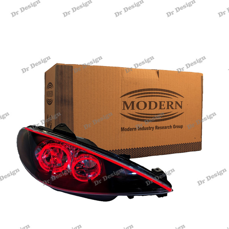 چراغ جلو اسپرت مدرن 206 طرح انگری قرمز داخل مشکی