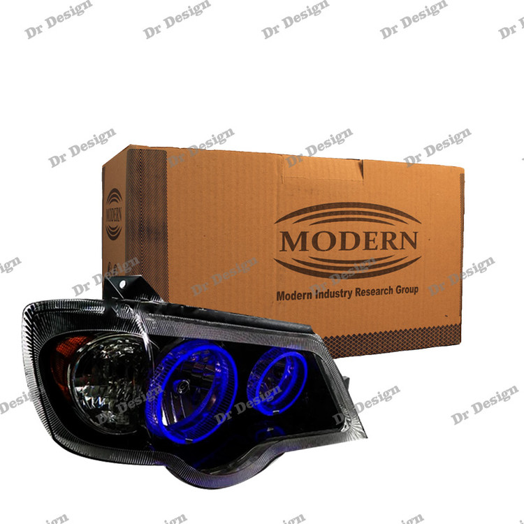 چراغ جلو اسپرت پراید مدرن حلقه سه بعدی آبی داخل مشکی