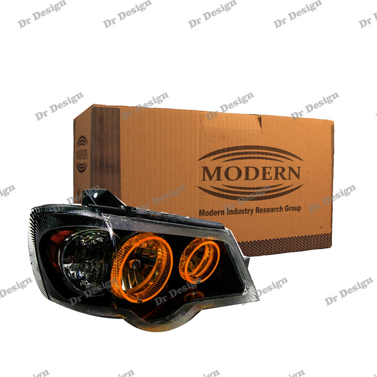 چراغ جلو اسپرت پراید مدرن طرح حلقه سه بعدی انبه ای داخل مشکی