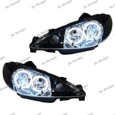 چراغ جلو اسپرت 206 طرح حلقه سه بعدی سفید داخل مشکی