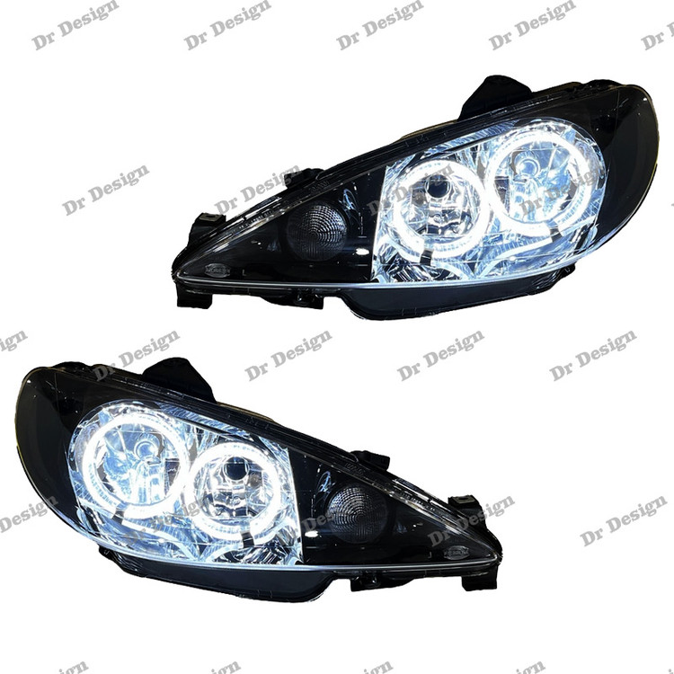 چراغ جلو اسپرت 206 طرح حلقه سه بعدی سفید داخل مشکی