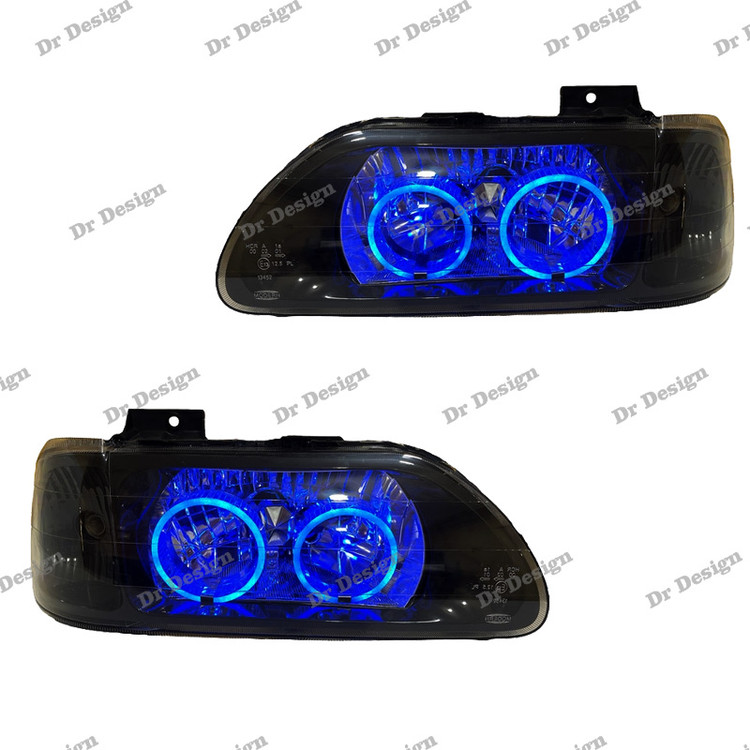 چراغ جلو اسپرت پراید طرح حلقه سه بعدی آبی داخل مشکی
