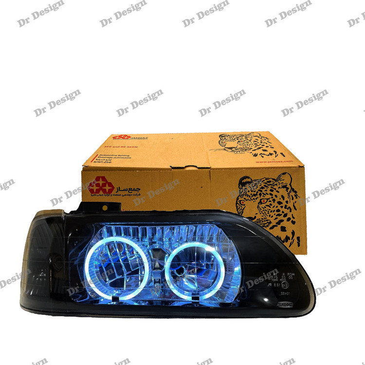 چراغ جلو اسپرت پراید جمع ساز طرح حلقه سه بعدی آبی یخی داخل مشکی