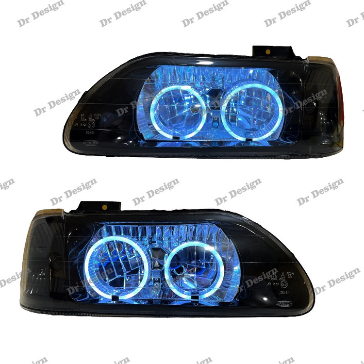 چراغ جلو اسپرت پراید طرح حلقه سه بعدی آبی یخی داخل مشکی