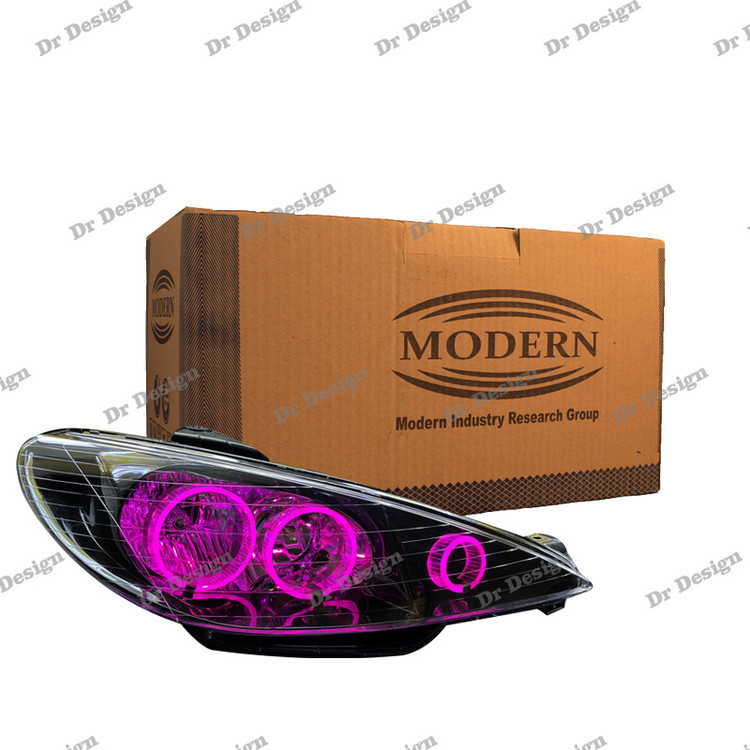 چراغ جلو اسپرت 206 مدرن طرح سه حلقه صورتی داخل مشکی