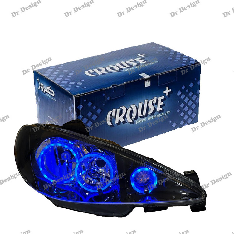 چراغ جلو اسپرت 206 کروز طرح سه حلقه آبی داخل مشکی