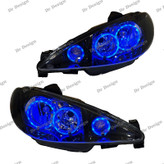 چراغ جلو اسپرت 206 طرح سه حلقه آبی داخل مشکی