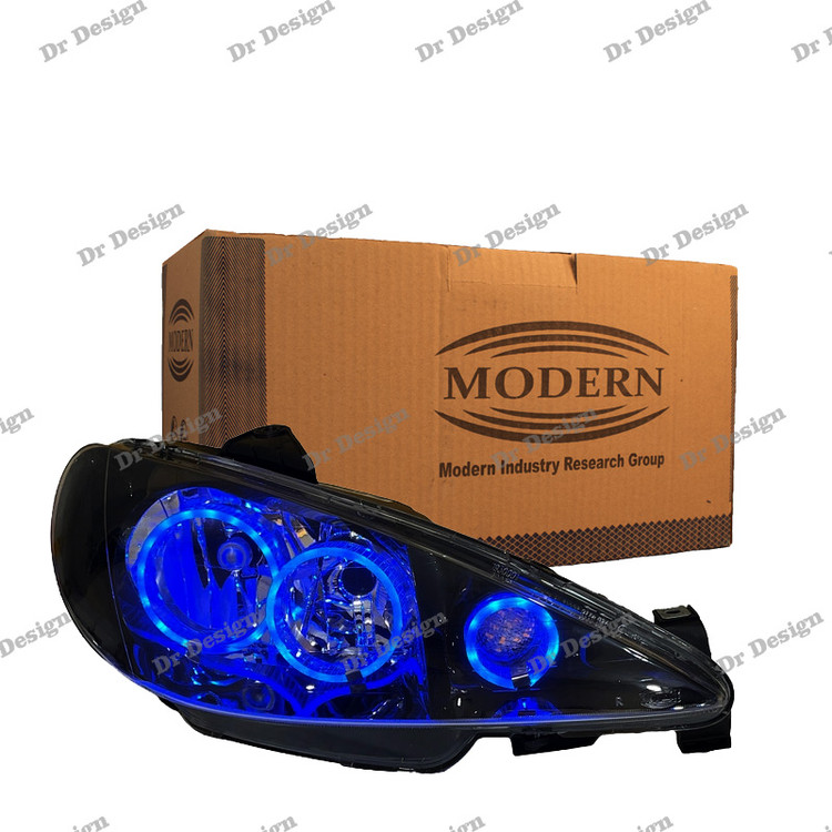 چراغ جلو اسپرت 206 مدرن طرح سه حلقه آبی داخل مشکی