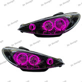 چراغ جلو اسپرت 206 طرح سه حلقه صورتی داخل مشکی