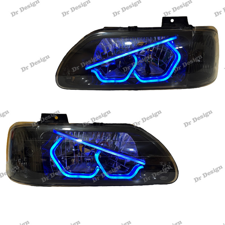 چراغ جلو اسپرت پراید طرح انگری آبی دو حالته داخل مشکی