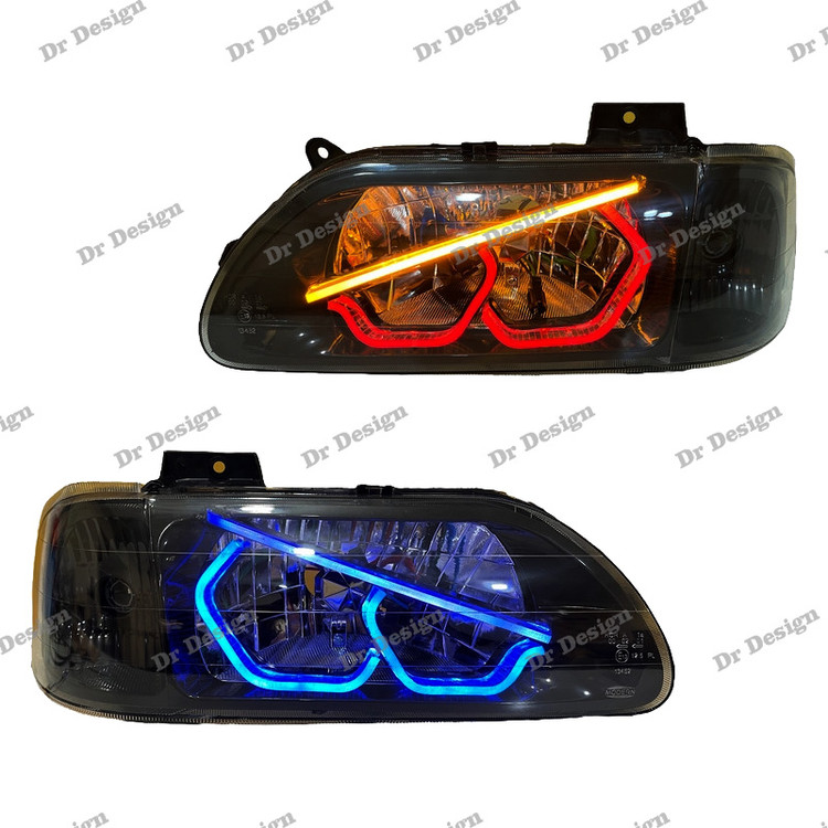 چراغ جلو اسپرت پراید طرح انگری فولکالر دو حالته داخل مشکی