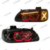 چراغ جلو اسپرت پراید طرح هگزا سه بعدی قرمز دو حالته داخل مشکی