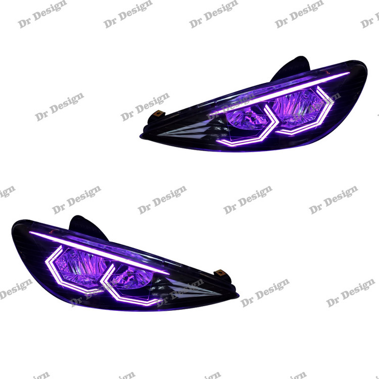 چراغ جلو اسپرت 206 طرح هگزا بنفش