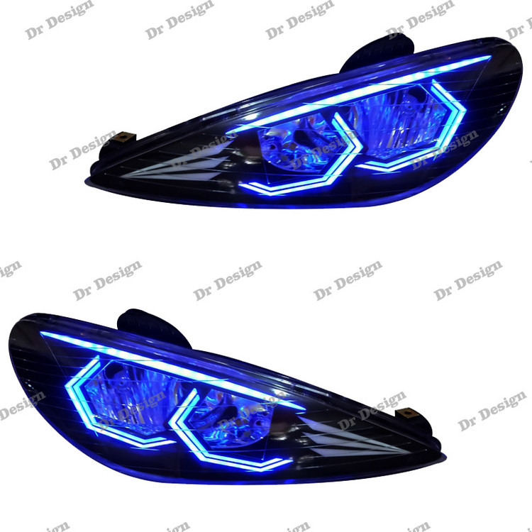 چراغ جلو اسپرت 206 طرح هگزا آبی