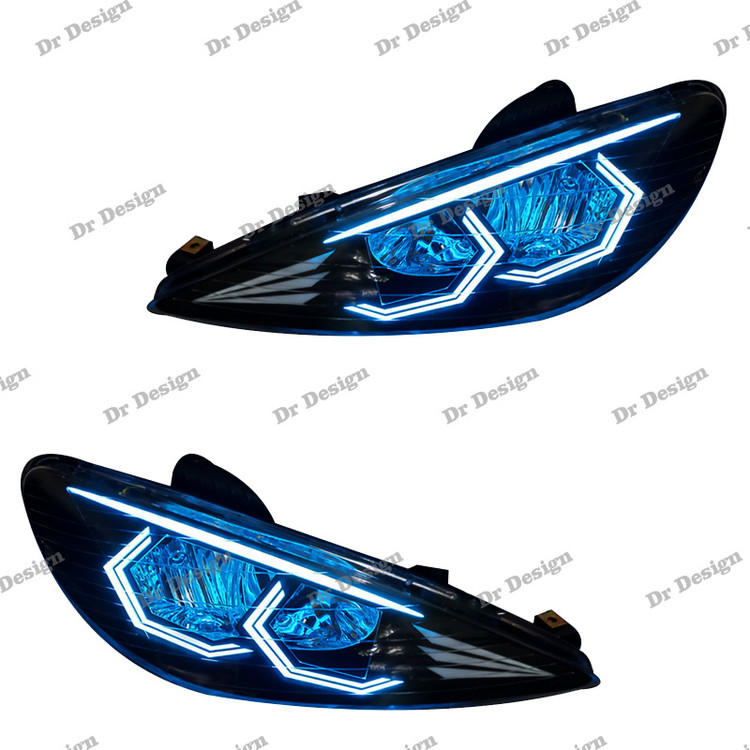 چراغ جلو اسپرت 206 طرح هگزا آبی یخی