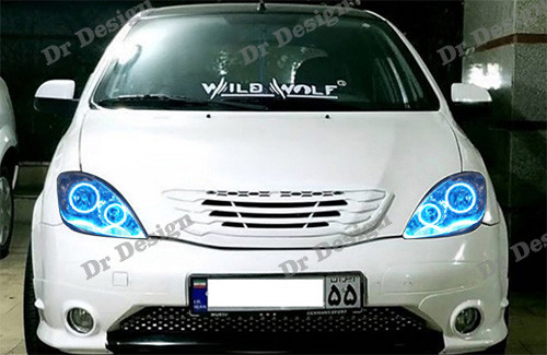 چراغ جلو اسپرت تیبا مدل حلقه نعون آبی یخی