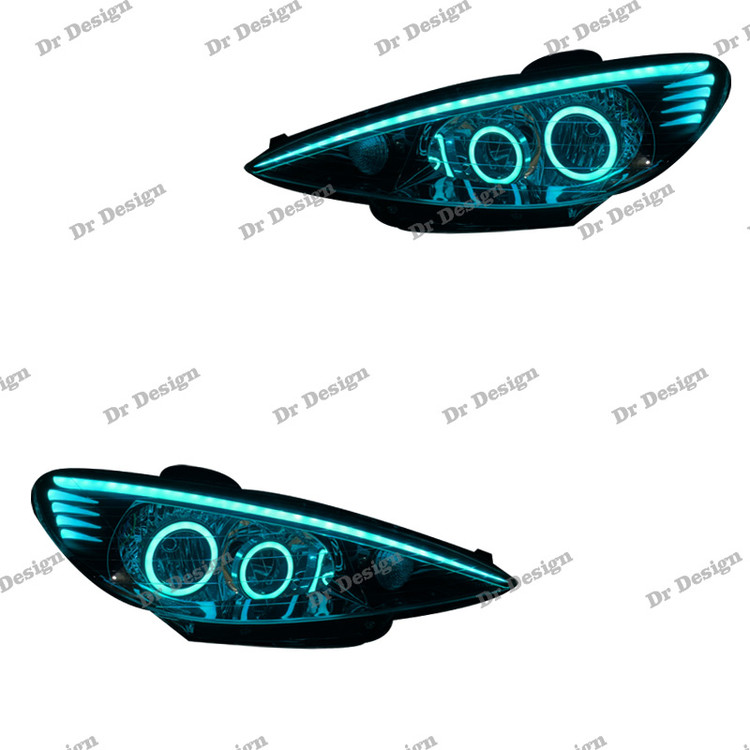 چراغ جلو اسپرت 206 طرح باکستر آبی یخی داخل مشکی