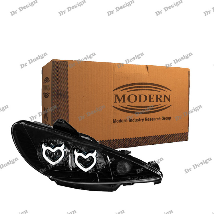 چراغ جلو اسپرت 206 مدرن طرح قلب شاخ دار سفید داخل مشکی