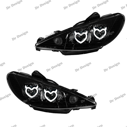 چراغ جلو اسپرت 206 طرح قلب شاخ دار سفید داخل مشکی