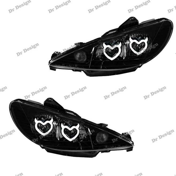 چراغ جلو اسپرت 206 طرح قلب شاخ دار سفید داخل مشکی