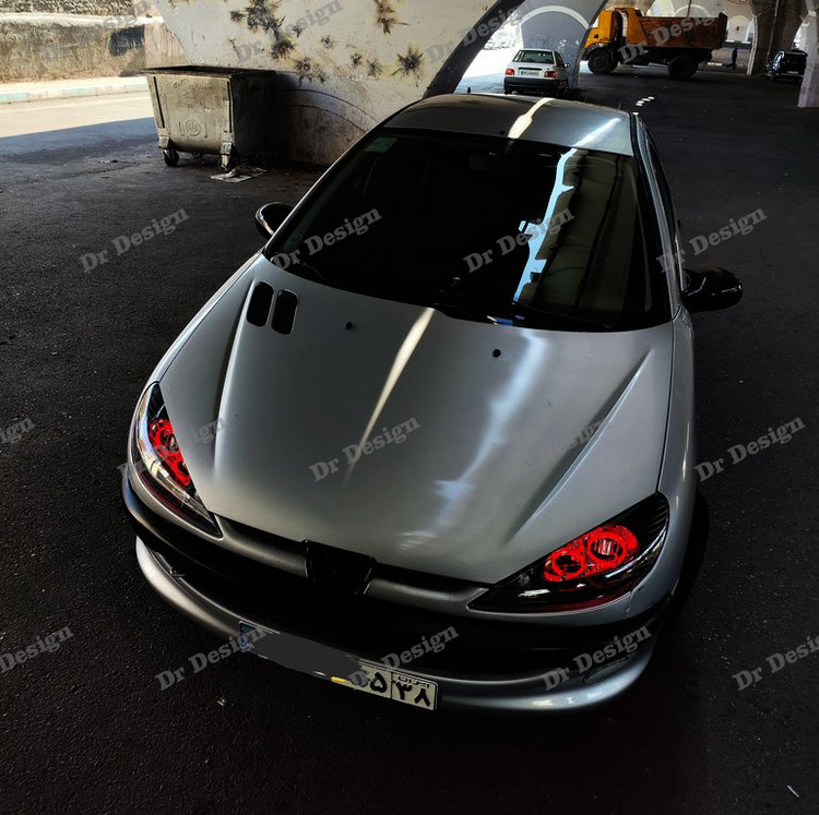 چراغ جلو اسپرت 206 طرح حلقه سه بعدی قرمز داخل مشکی