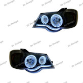 چراغ جلو اسپرت پراید 111 و 132 حلقه سه بعدی سفید داخل مشکی