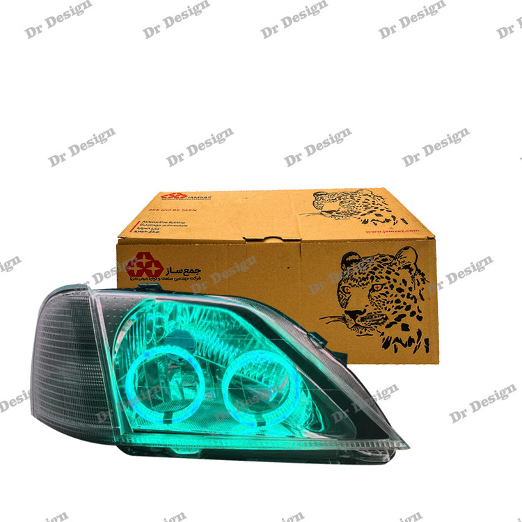 چراغ جلو اسپرت ال 90 جمع ساز طرح جفت حلقه سه بعدی آبی یخی