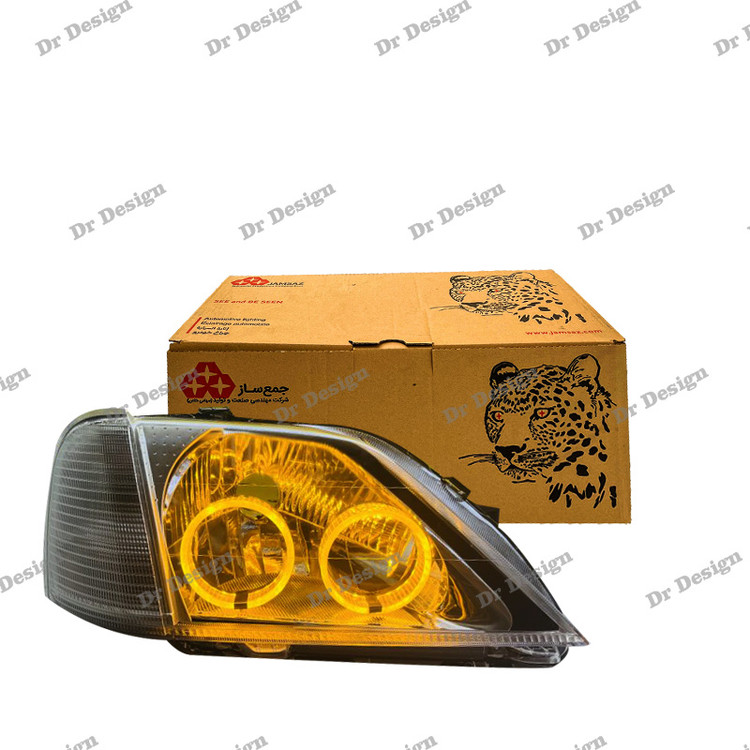 چراغ جلو اسپرت ال 90 جمع ساز طرح جفت حلقه سه بعدی انبه ای