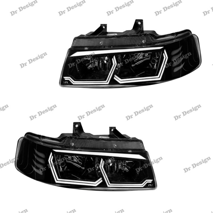 چراغ جلو اسپرت سمند طرح هگزا ابرویی سفید داخل مشکی