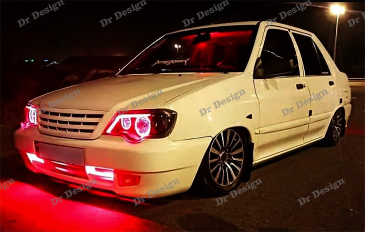 چراغ جلو اسپرت پراید 111 و 132 طرح باکستر قرمز داخل مشکی