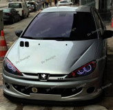 چراغ جلو اسپرت 206 طرح باکستر سفید قرمز داخل مشکی