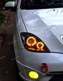 چراغ جلو اسپرت تیبا طرح حلقه گلس سه بعدی انبه ای