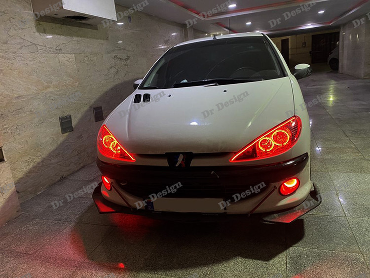 چراغ جلو اسپرت 206 طرح انگری قرمز داخل مشکی