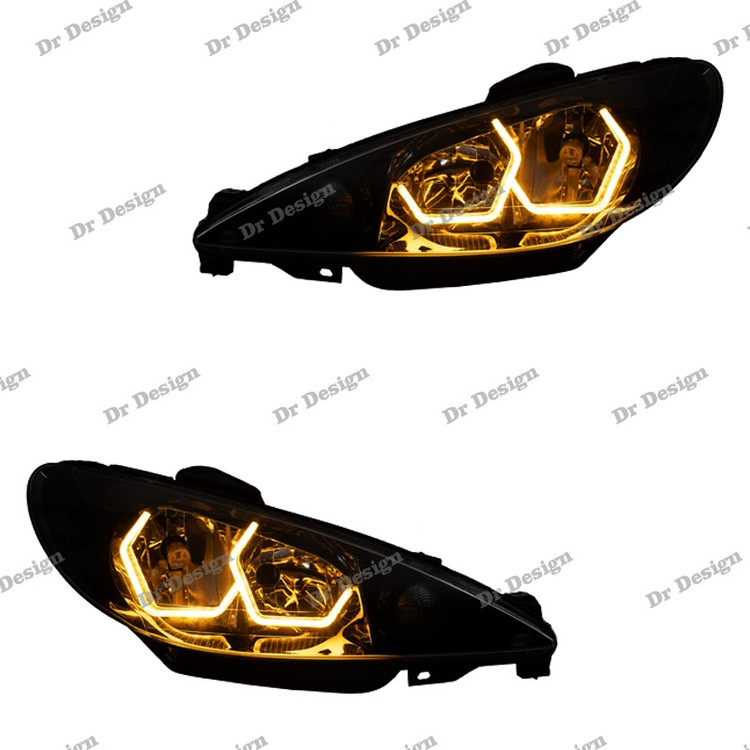 چراغ جلو اسپرت پژو 206 طرح آی 8 طلایی داخل مشکی