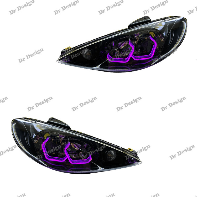 چراغ جلو اسپرت پژو 206 طرح آی 8 بنفش داخل مشکی