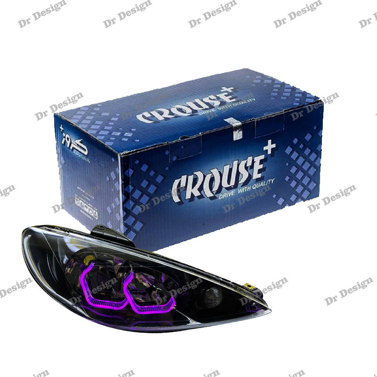 چراغ جلو اسپرت پژو 206 کروز طرح آی 8 بنفش داخل مشکی