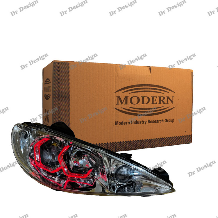 چراغ جلو اسپرت پژو 206 مدرن طرح آی 8 قرمز