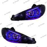 چراغ جلو اسپرت 206 مدرن طرح هگزا سه بعدی بنفش دو حالته داخل مشکی