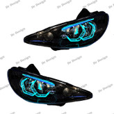 چراغ جلو اسپرت 206 طرح هگزا سه بعدی آیس بلو دو حالته داخل مشکی