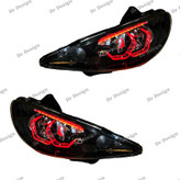 چراغ جلو اسپرت 206 طرح هگزا سه بعدی قرمز دو حالته داخل مشکی