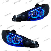 چراغ جلو اسپرت 206 طرح هگزا سه بعدی آبی دو حالته داخل مشکی